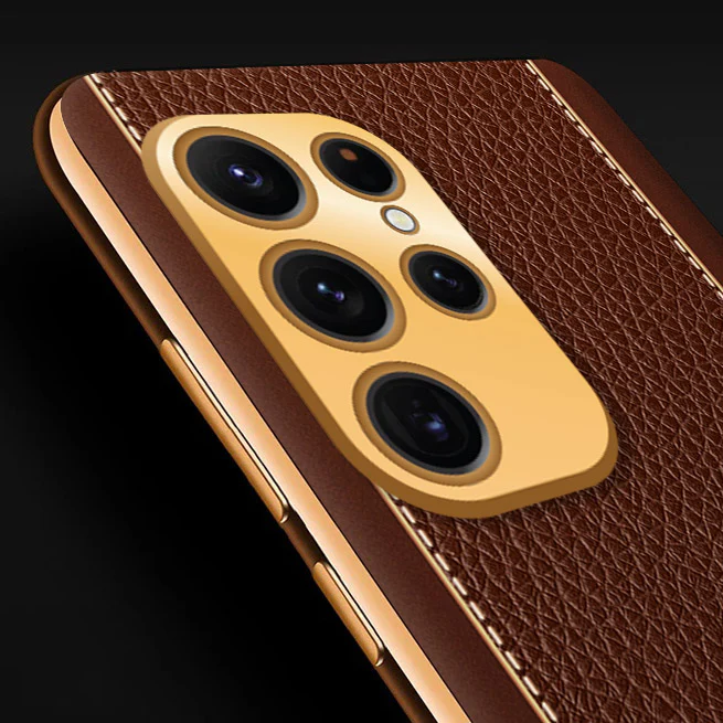 Vaku® Samsung Galaxy S24 Ultra Luxemberg Leather Pattern Gold Electroplated Soft TPU Back Cover - Image 2