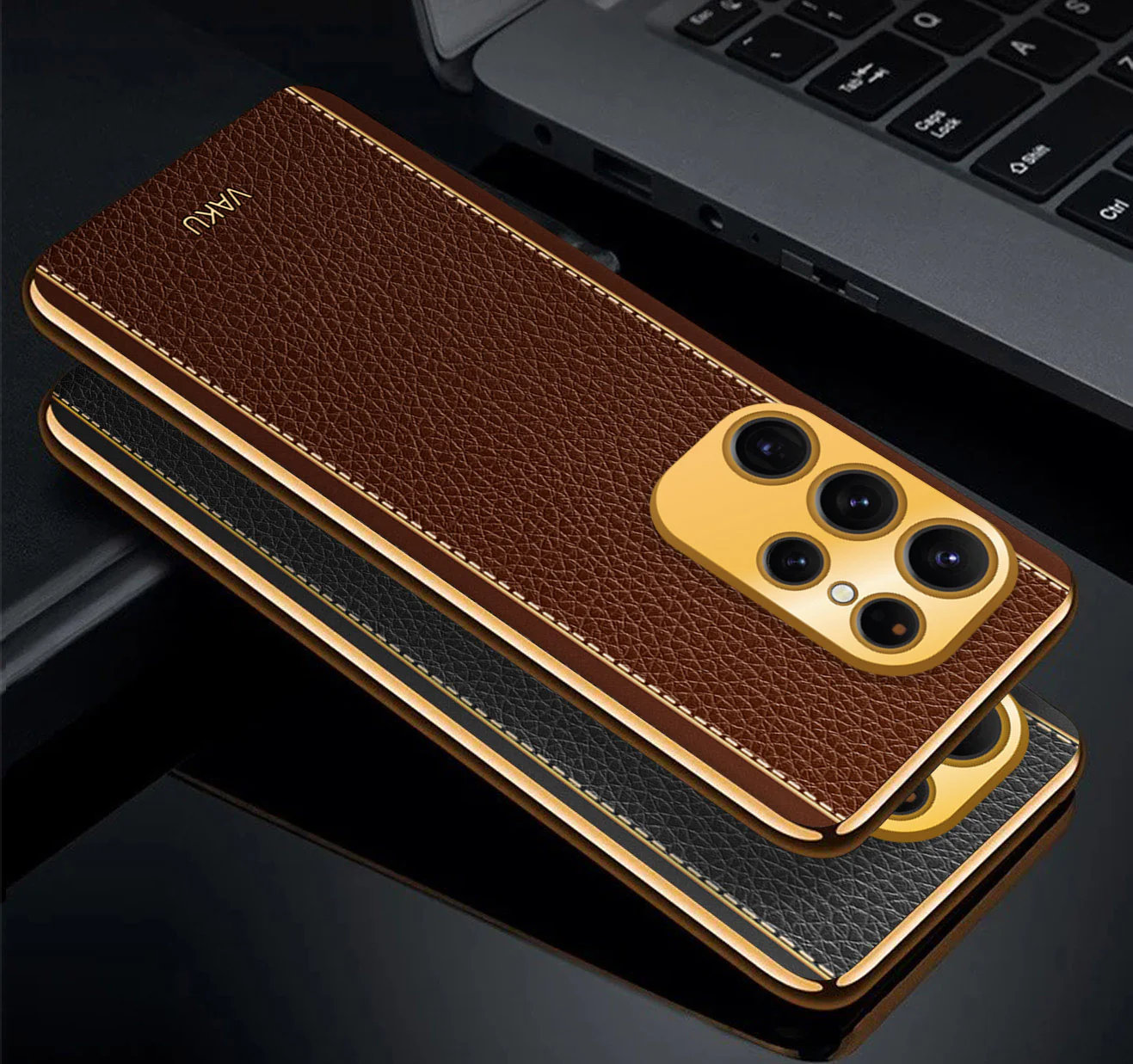 Vaku® Samsung Galaxy S24 Ultra Luxemberg Leather Pattern Gold Electroplated Soft TPU Back Cover - Image 7