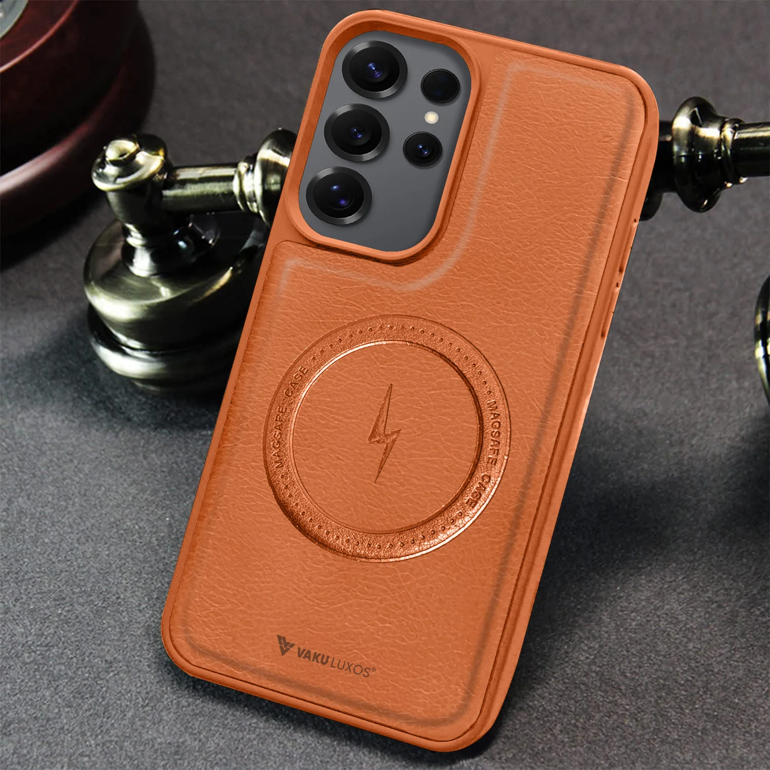 Vaku ® Samsung Galaxy S24 Ultra Maxtron Leather Stitched Magnetic Magsafe Back Cover - Image 10