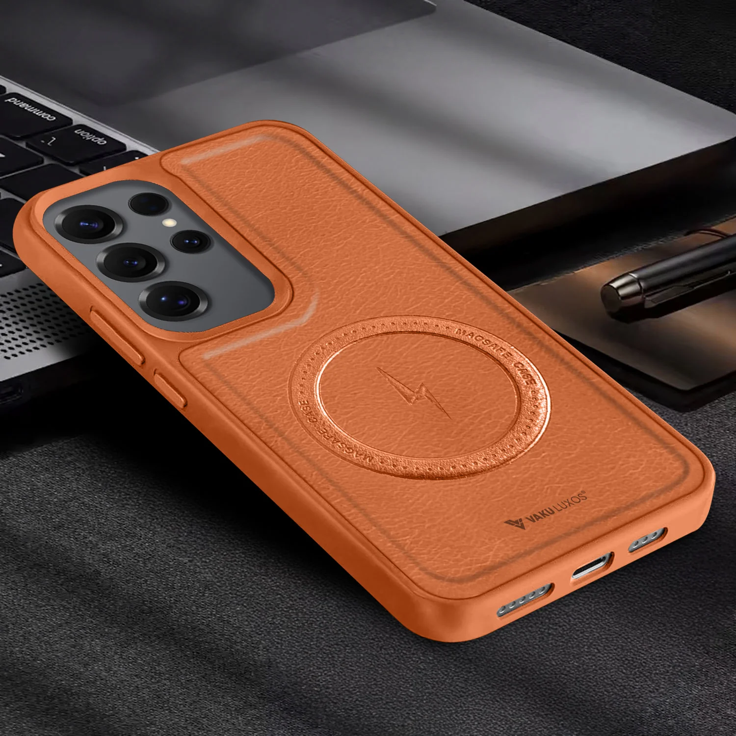 Vaku ® Samsung Galaxy S24 Ultra Maxtron Leather Stitched Magnetic Magsafe Back Cover - Image 11
