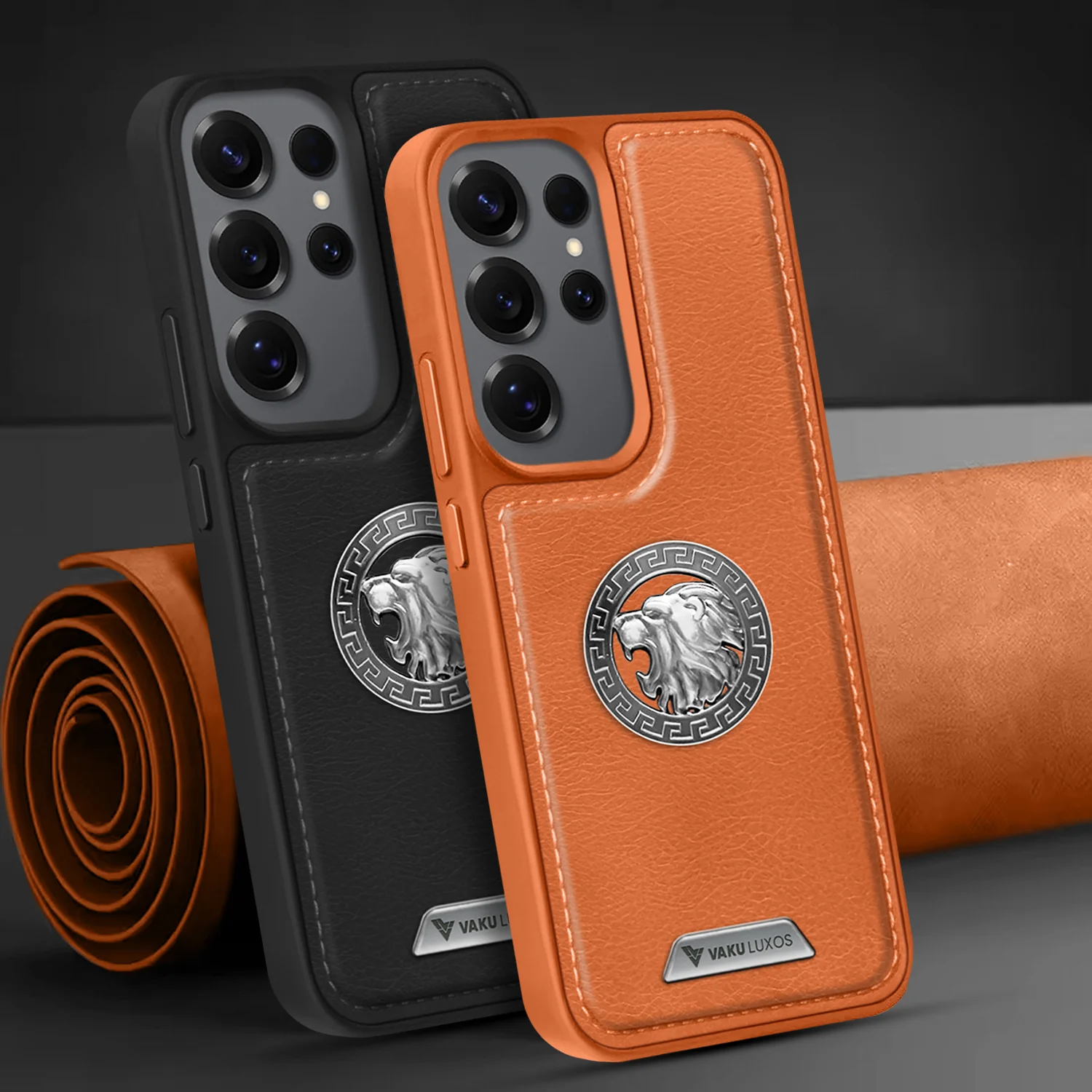 Vaku ® Samsung Galaxy S24 Ultra Regal Shield Metal Lion Engraved Leather Back Cover - Image 13
