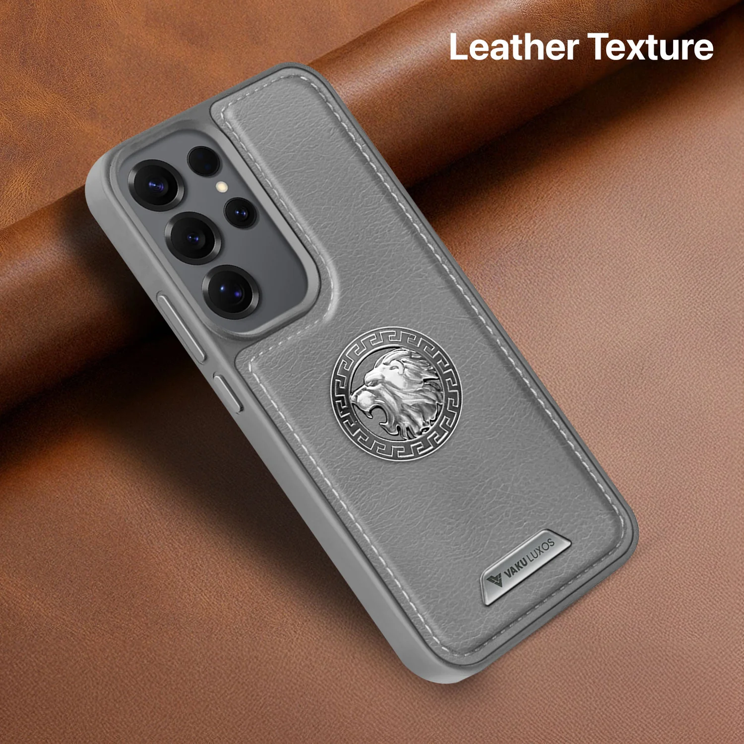 Vaku ® Samsung Galaxy S24 Ultra Regal Shield Metal Lion Engraved Leather Back Cover - Image 6