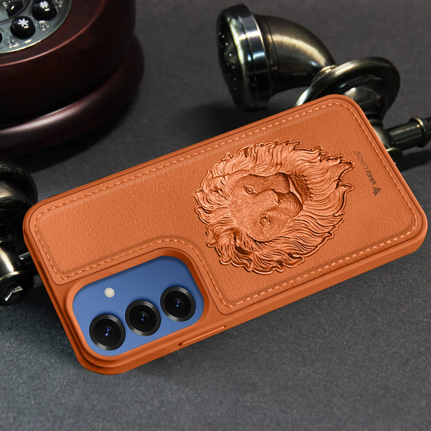 Vaku ® Samsung Galaxy S25 Lion Embossed Luxury Designer Leather Back Cover - Image 11