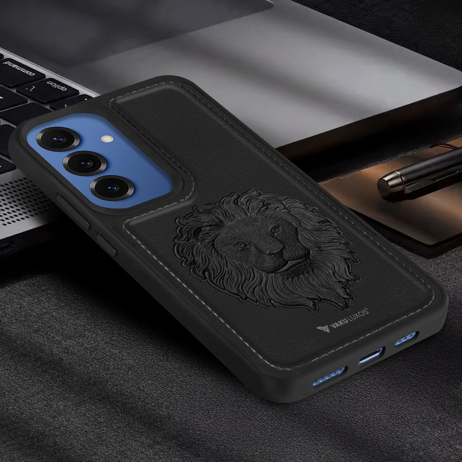 Vaku ® Samsung Galaxy S25 Lion Embossed Luxury Designer Leather Back Cover - Image 12