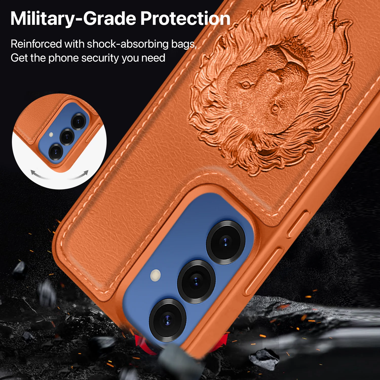 Vaku ® Samsung Galaxy S25 Lion Embossed Luxury Designer Leather Back Cover - Image 3