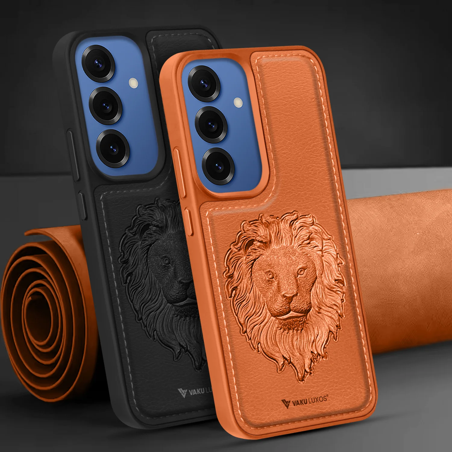 Vaku ® Samsung Galaxy S25 Lion Embossed Luxury Designer Leather Back Cover - Image 5