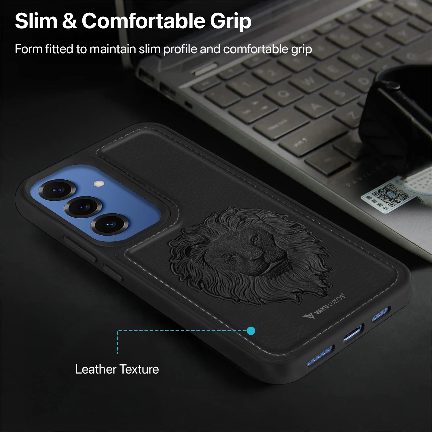Vaku ® Samsung Galaxy S25 Lion Embossed Luxury Designer Leather Back Cover - Image 6