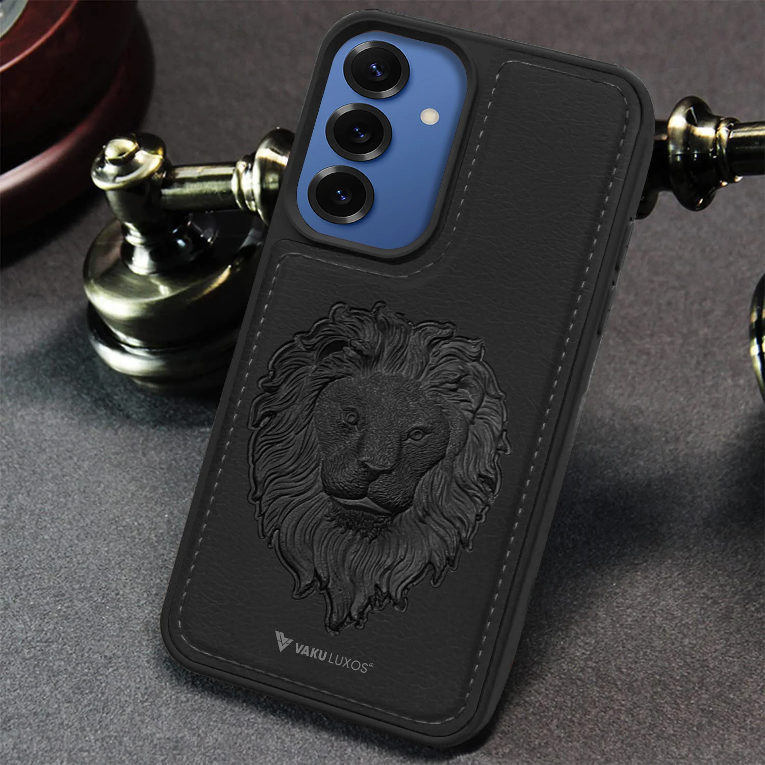 Vaku ® Samsung Galaxy S25 Plus Lion Embossed Luxury Designer Leather Back Cover - Image 7