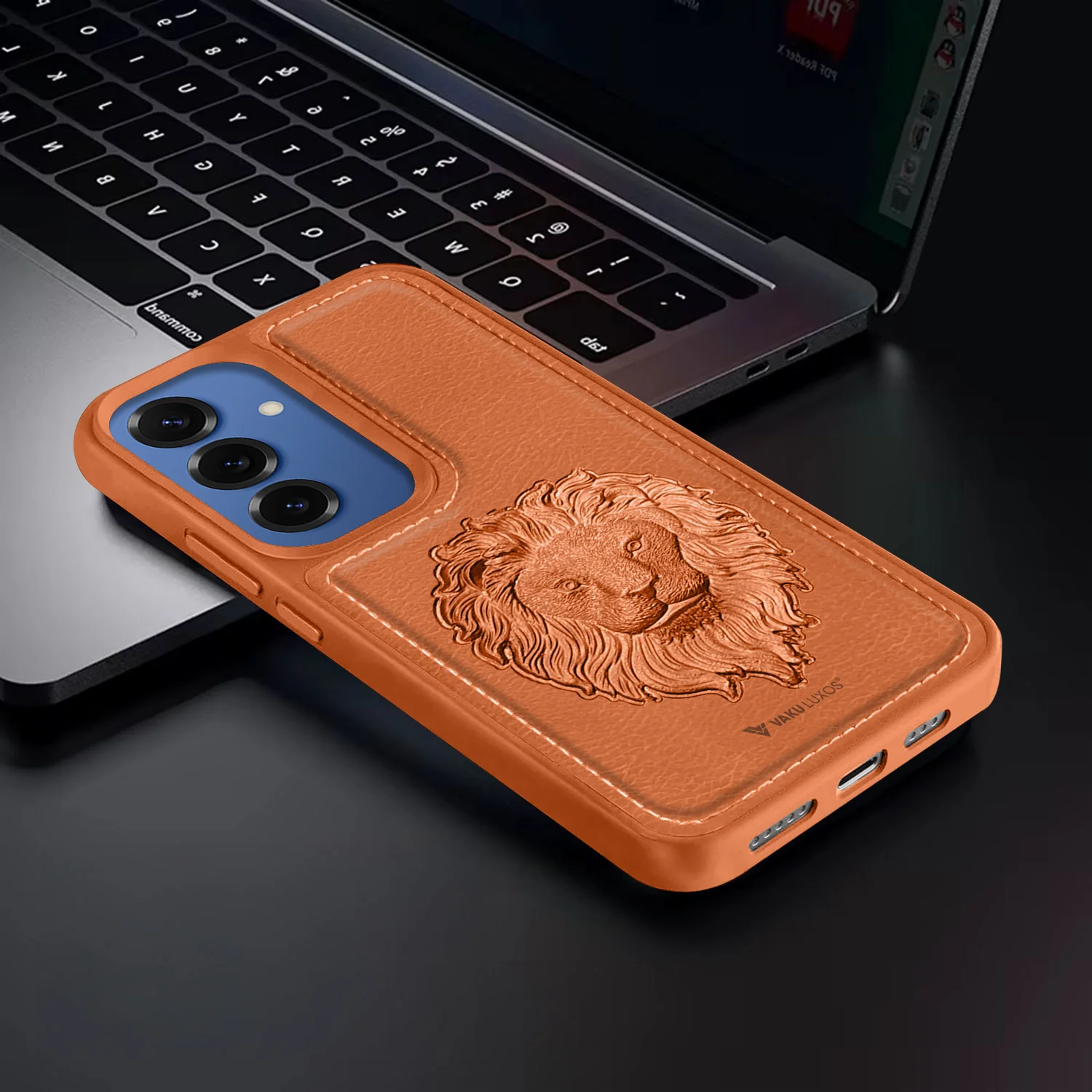 Vaku ® Samsung Galaxy S25 Plus Lion Embossed Luxury Designer Leather Back Cover - Image 8