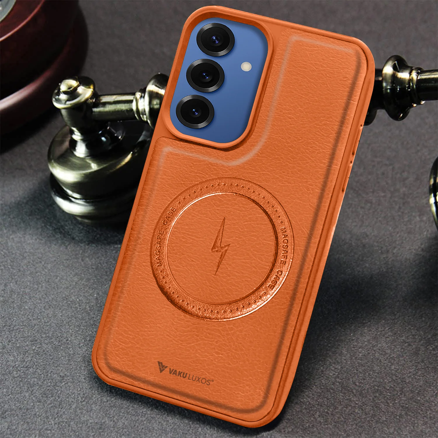 Vaku ® Samsung Galaxy S25 Plus Maxtron Leather Stitched Magnetic Magsafe Back Cover - Image 11