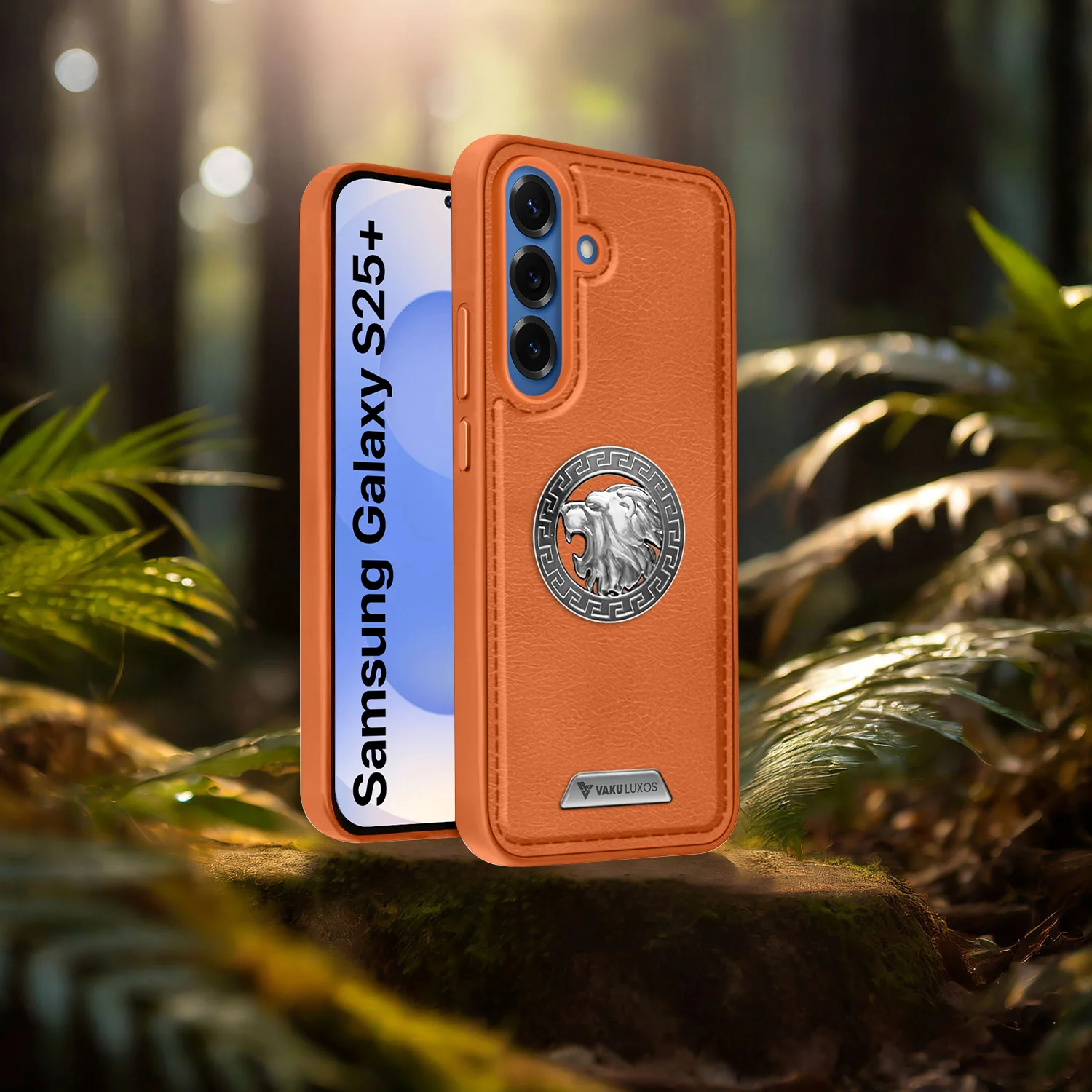 Vaku ® Samsung Galaxy S25 Plus Regal Shield Metal Lion Engraved Leather Back Cover - Image 10