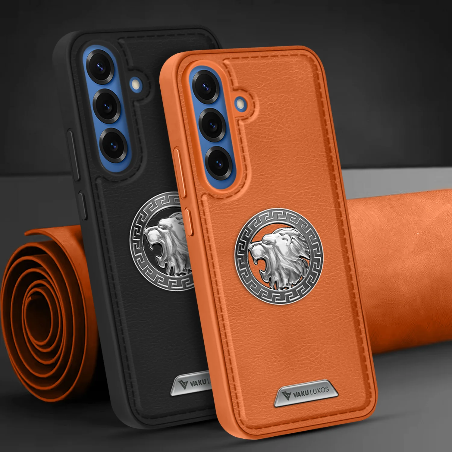 Vaku ® Samsung Galaxy S25 Plus Regal Shield Metal Lion Engraved Leather Back Cover - Image 11