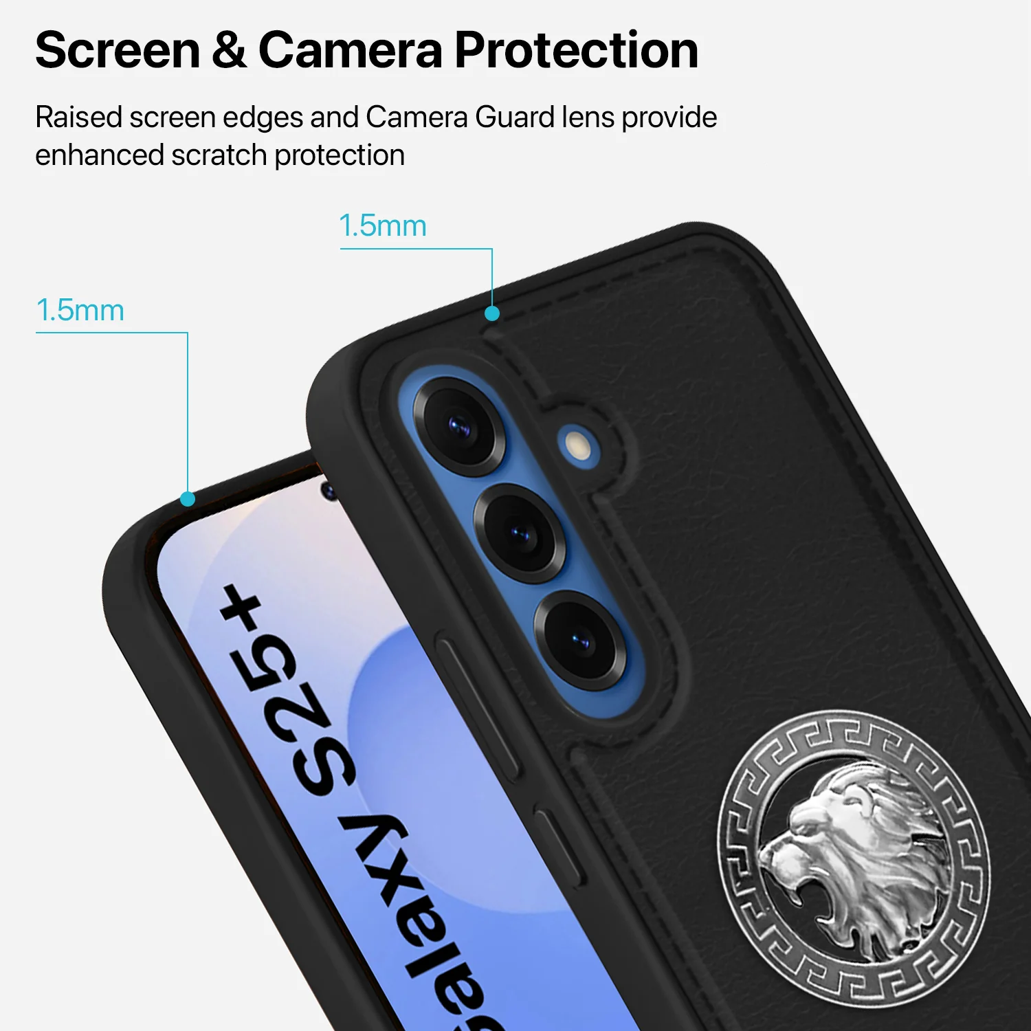 Vaku ® Samsung Galaxy S25 Plus Regal Shield Metal Lion Engraved Leather Back Cover - Image 2