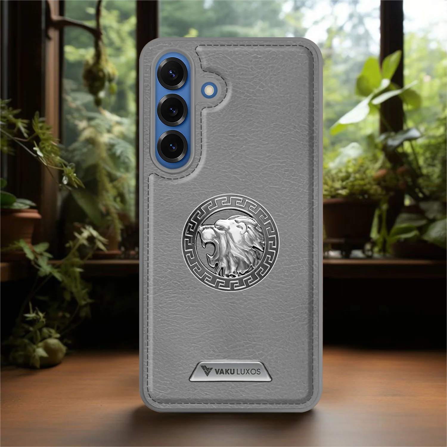 Vaku ® Samsung Galaxy S25 Plus Regal Shield Metal Lion Engraved Leather Back Cover - Image 5
