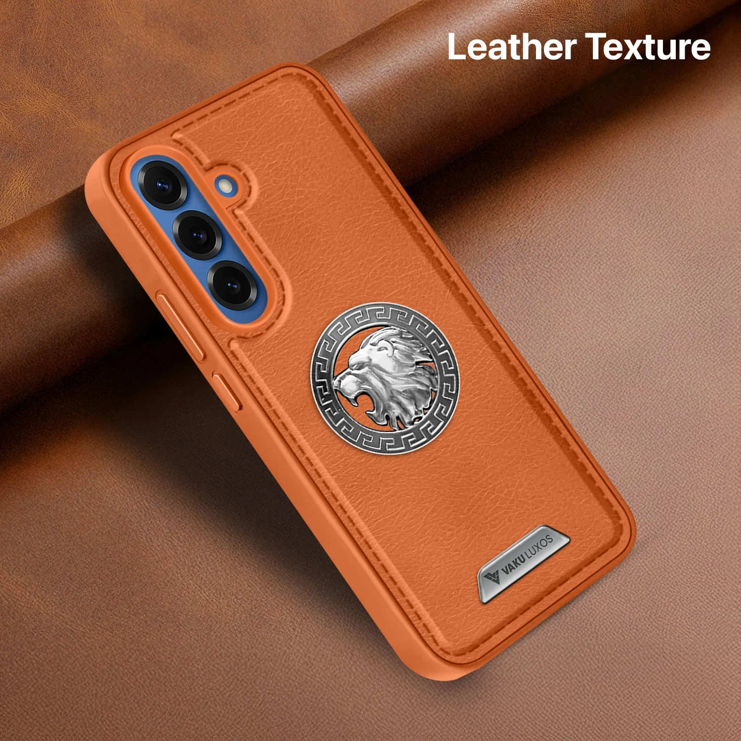 Vaku ® Samsung Galaxy S25 Plus Regal Shield Metal Lion Engraved Leather Back Cover - Image 7