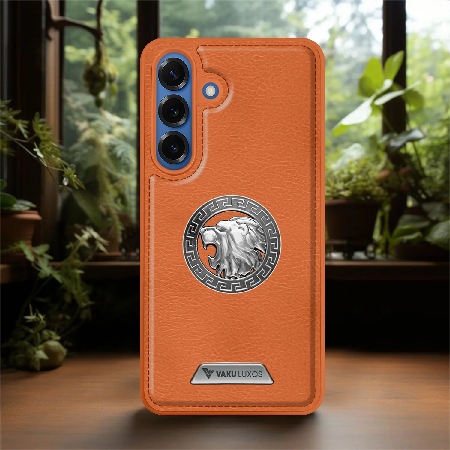 Vaku ® Samsung Galaxy S25 Regal Shield Metal Lion Engraved Leather Back Cover - Image 10