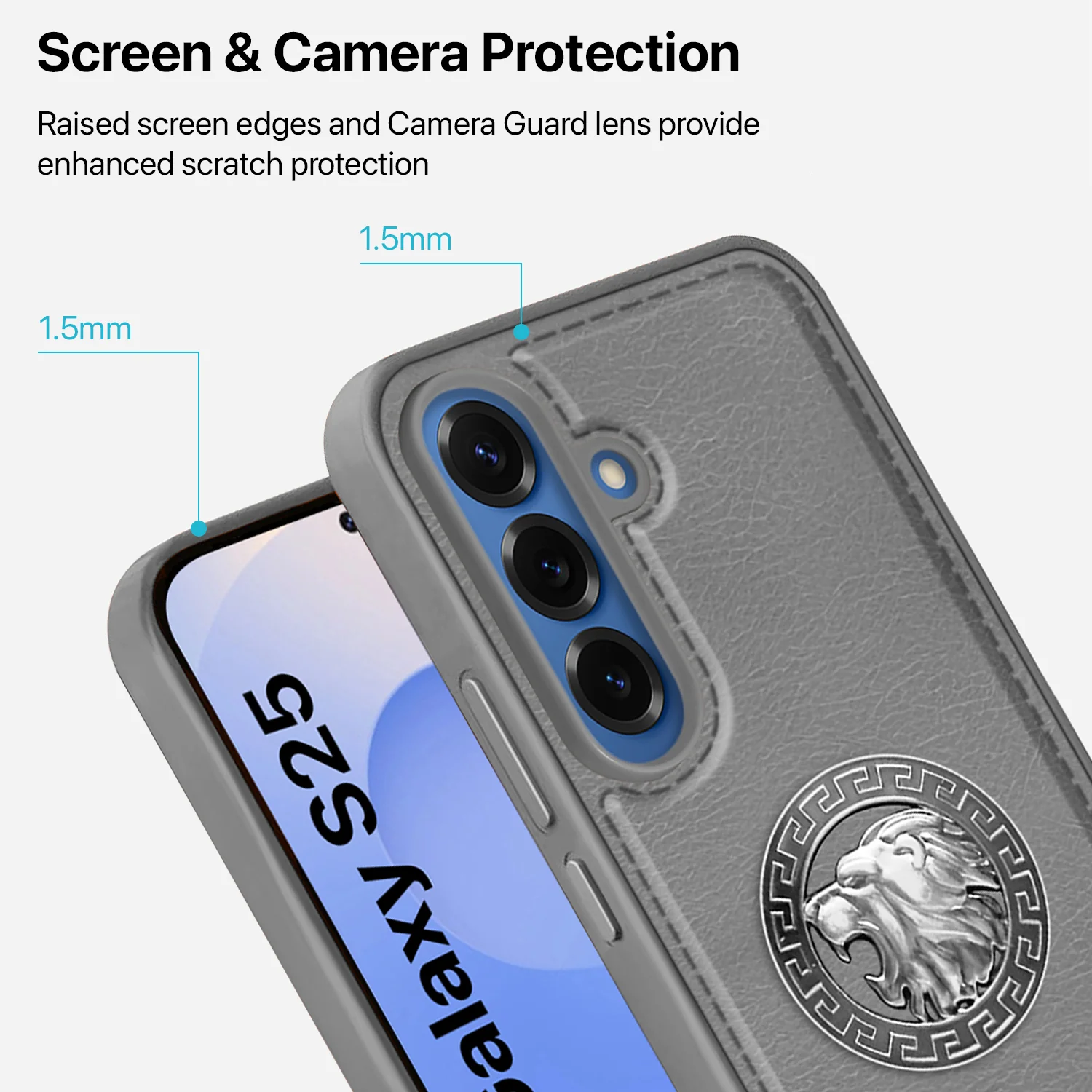 Vaku ® Samsung Galaxy S25 Regal Shield Metal Lion Engraved Leather Back Cover - Image 4