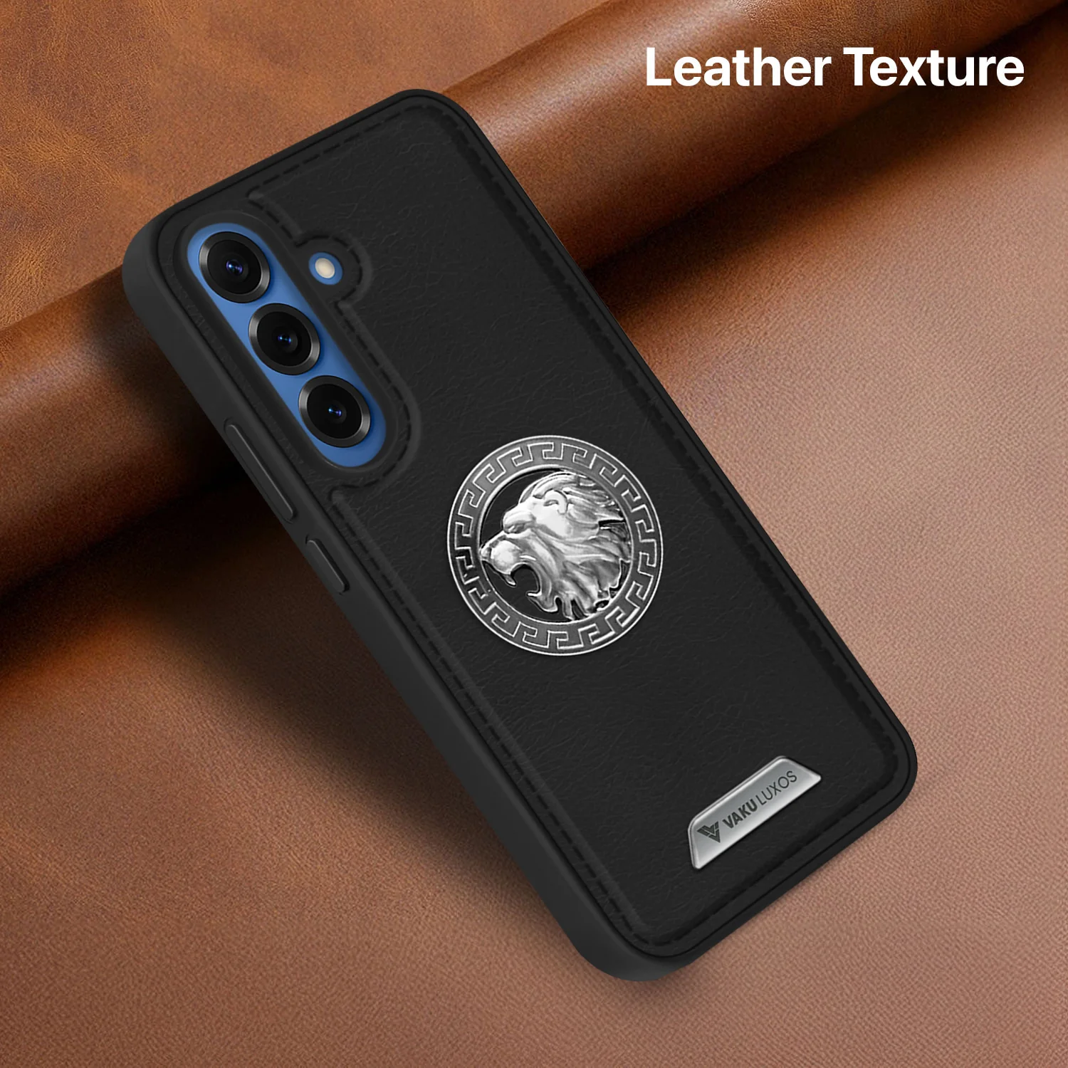 Vaku ® Samsung Galaxy S25 Regal Shield Metal Lion Engraved Leather Back Cover - Image 7