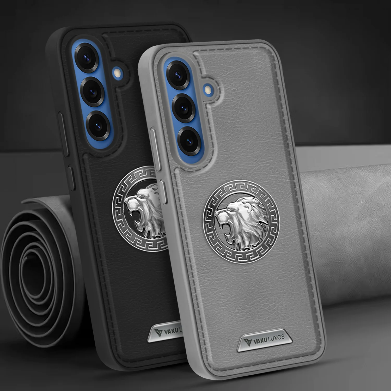 Vaku ® Samsung Galaxy S25 Regal Shield Metal Lion Engraved Leather Back Cover - Image 9