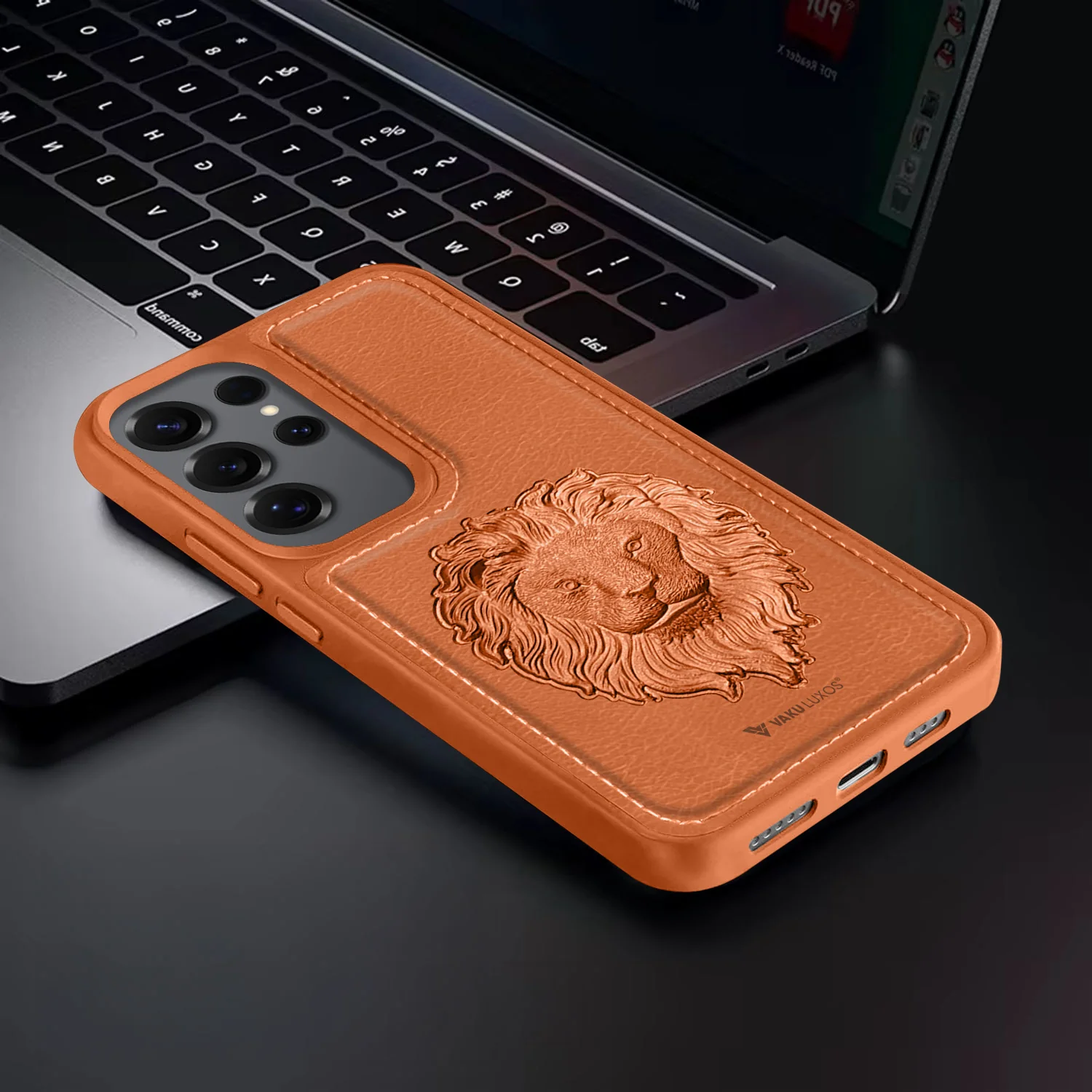 Vaku ® Samsung Galaxy S25 Ultra Lion Embossed Luxury Designer Leather Back Cover - Image 11