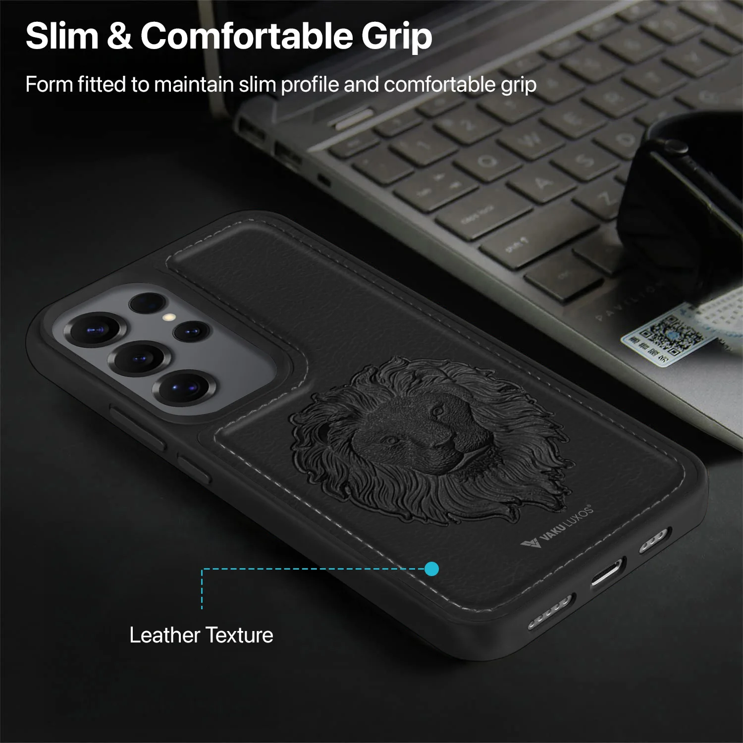 Vaku ® Samsung Galaxy S25 Ultra Lion Embossed Luxury Designer Leather Back Cover - Image 6
