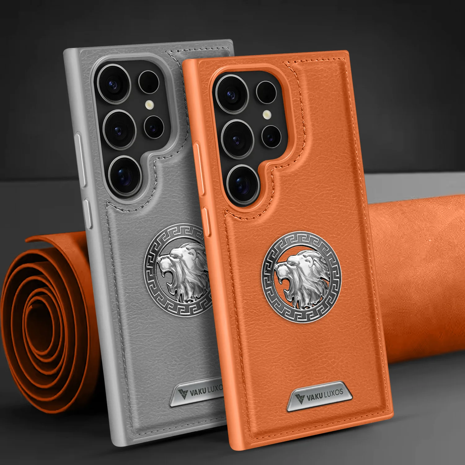 Vaku ® Samsung Galaxy S25 Ultra Regal Shield Metal Lion Engraved Leather Back Cover - Image 10