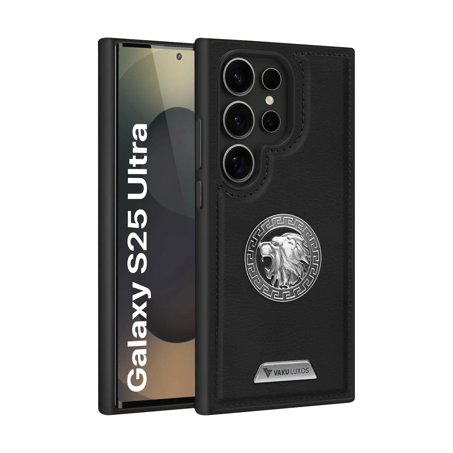 Vaku ® Samsung Galaxy S25 Ultra Regal Shield Metal Lion Engraved Leather Back Cover - Image 2
