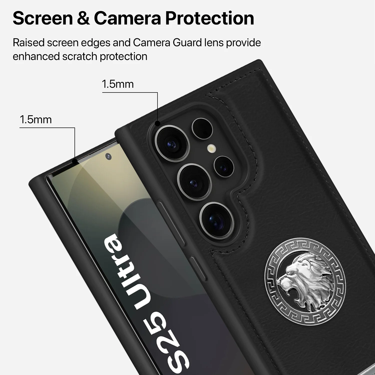 Vaku ® Samsung Galaxy S25 Ultra Regal Shield Metal Lion Engraved Leather Back Cover - Image 5