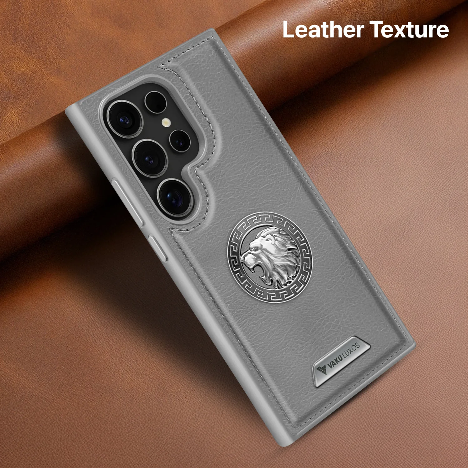 Vaku ® Samsung Galaxy S25 Ultra Regal Shield Metal Lion Engraved Leather Back Cover - Image 6