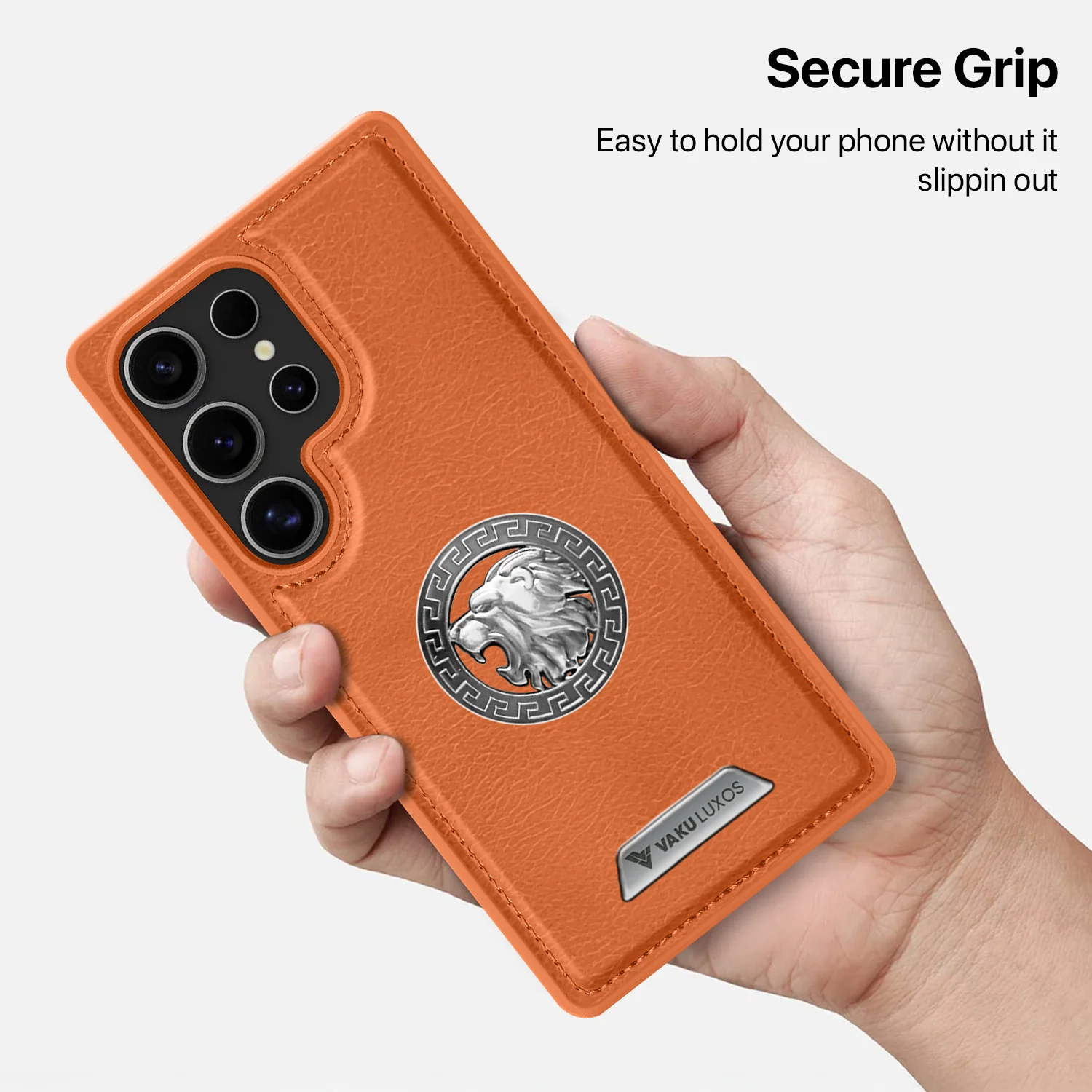 Vaku ® Samsung Galaxy S25 Ultra Regal Shield Metal Lion Engraved Leather Back Cover - Image 7