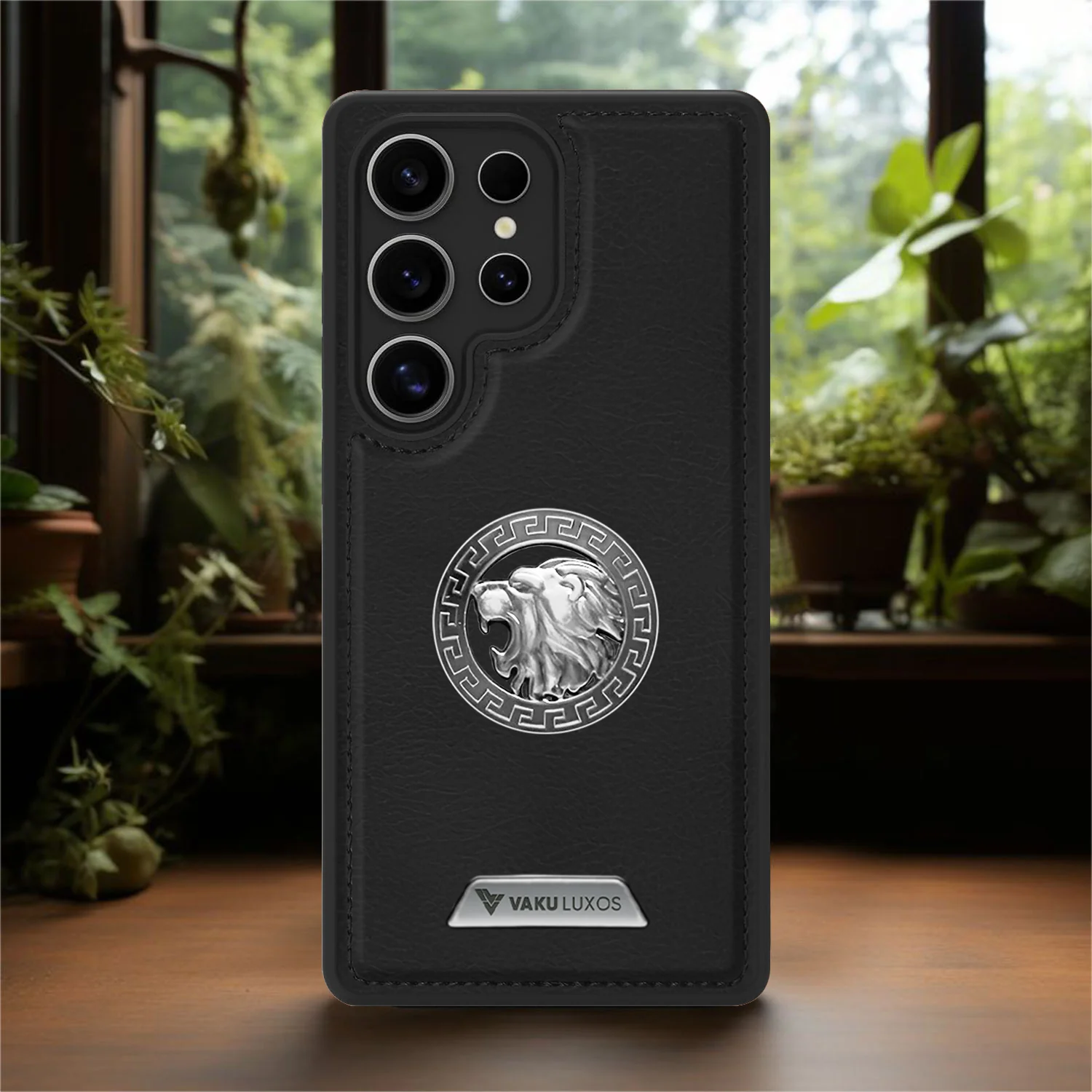 Vaku ® Samsung Galaxy S25 Ultra Regal Shield Metal Lion Engraved Leather Back Cover - Image 9