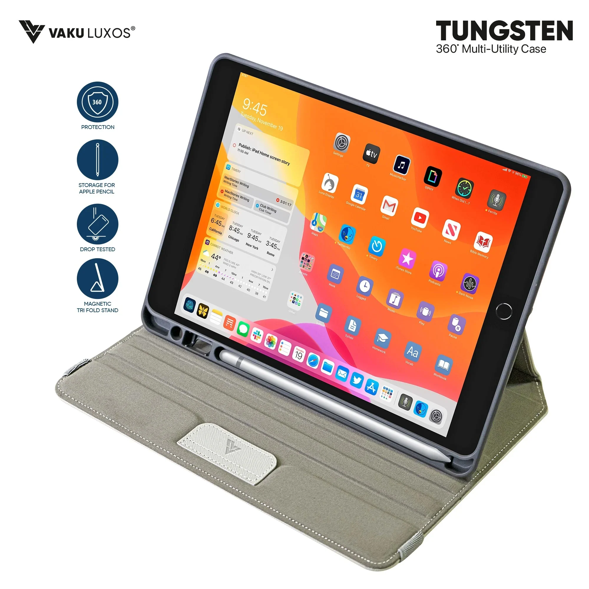 Vaku ® TUNGSTEN Apple iPad 10.9 (10th Gen) 360 Degree Multi-Utility Round Rotating Stand Protection Case