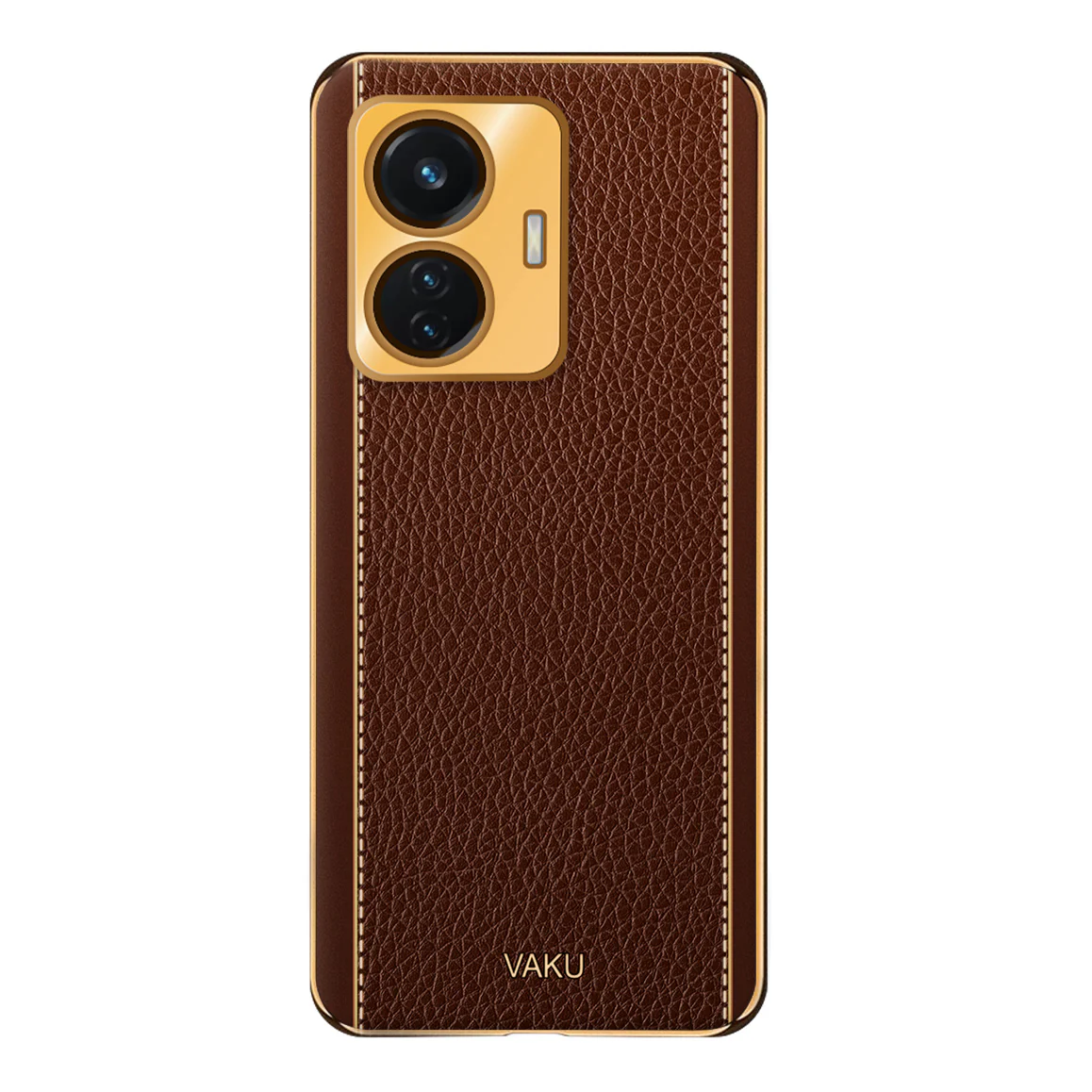 Vaku® Vivo T1 4G Luxemberg Series Leather Stitched Gold Electroplated Soft TPU Back Cover - Image 12