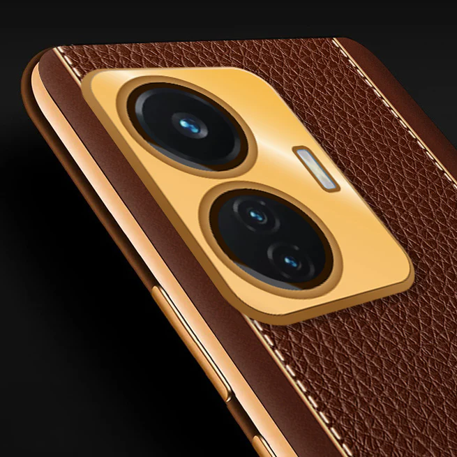 Vaku® Vivo T1 4G Luxemberg Series Leather Stitched Gold Electroplated Soft TPU Back Cover - Image 2