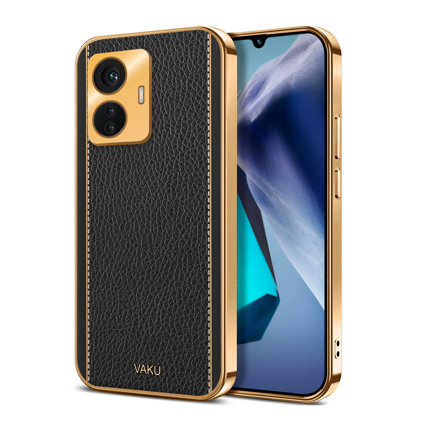 Vaku® Vivo T1 4G Luxemberg Series Leather Stitched Gold Electroplated Soft TPU Back Cover - Image 6
