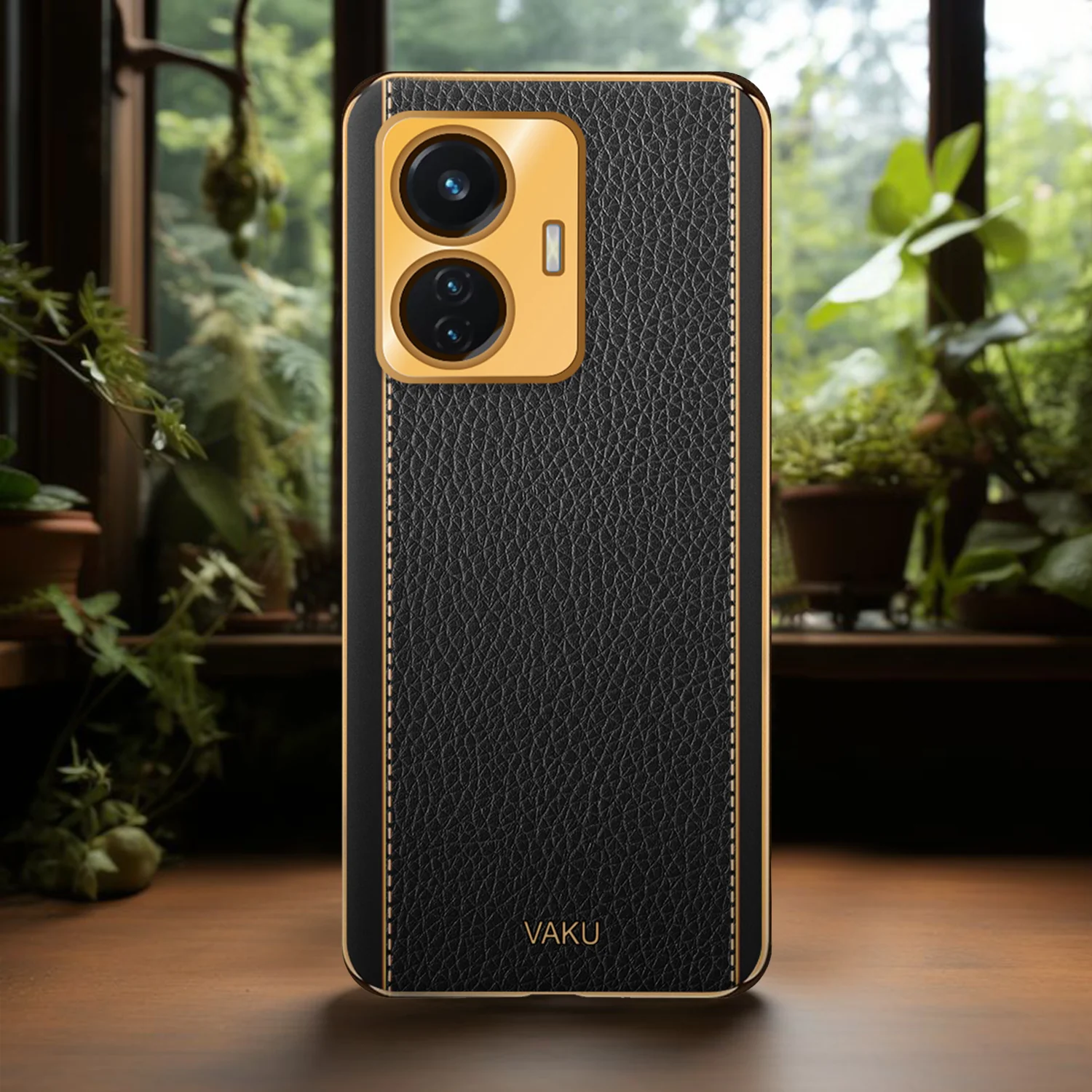 Vaku® Vivo T1 4G Luxemberg Series Leather Stitched Gold Electroplated Soft TPU Back Cover - Image 7