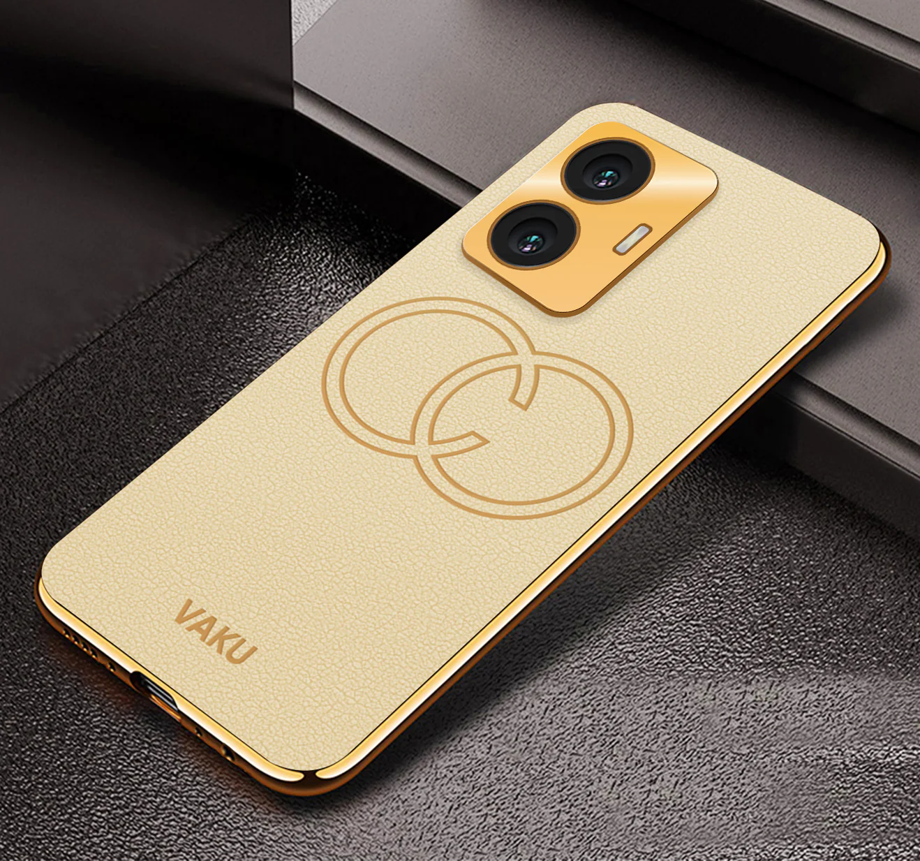 Vaku® Vivo T1 4G Skylar Leather Pattern Gold Electroplated Soft TPU Back Cover