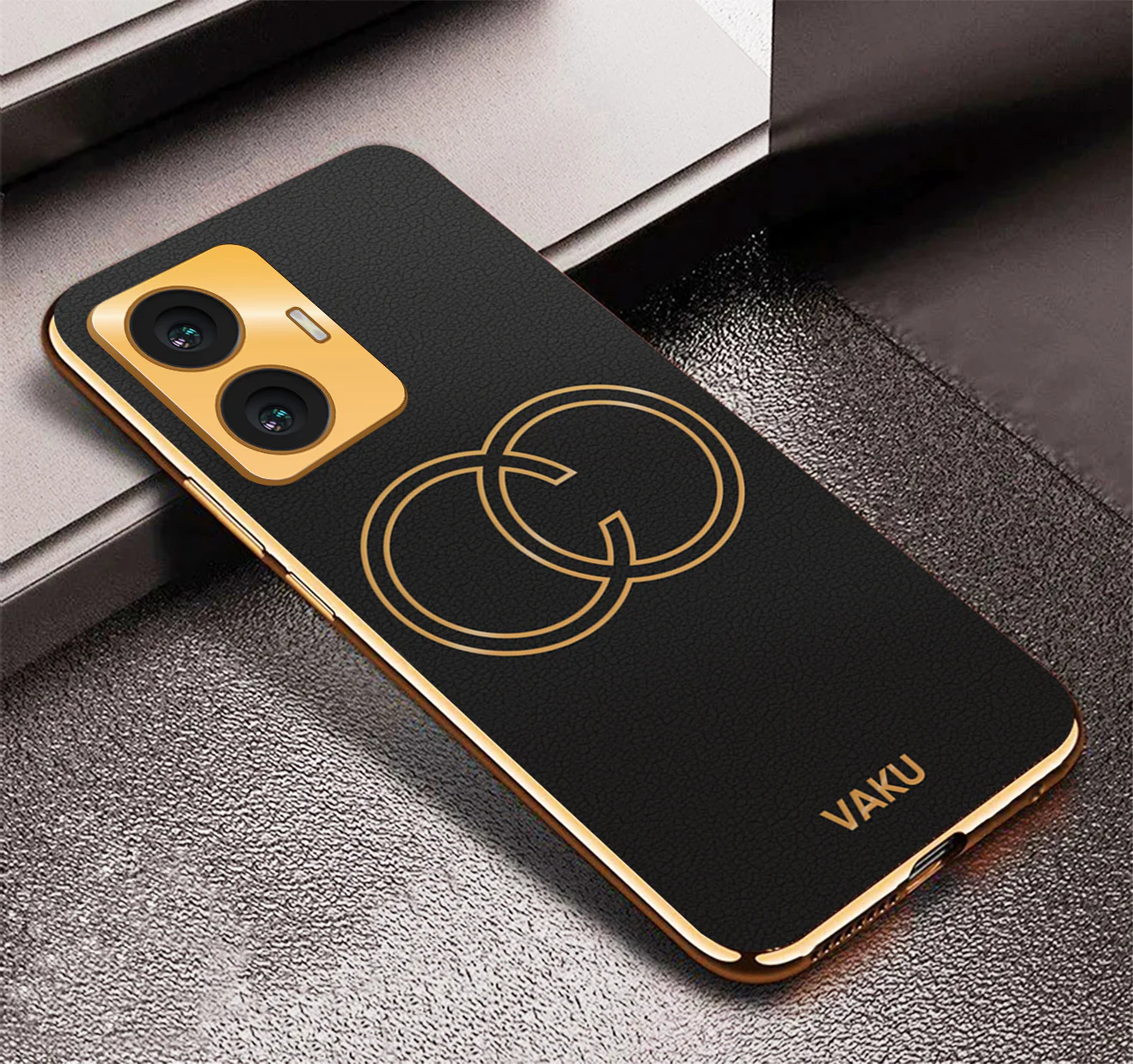 Vaku® Vivo T1 4G Skylar Leather Pattern Gold Electroplated Soft TPU Back Cover - Image 15
