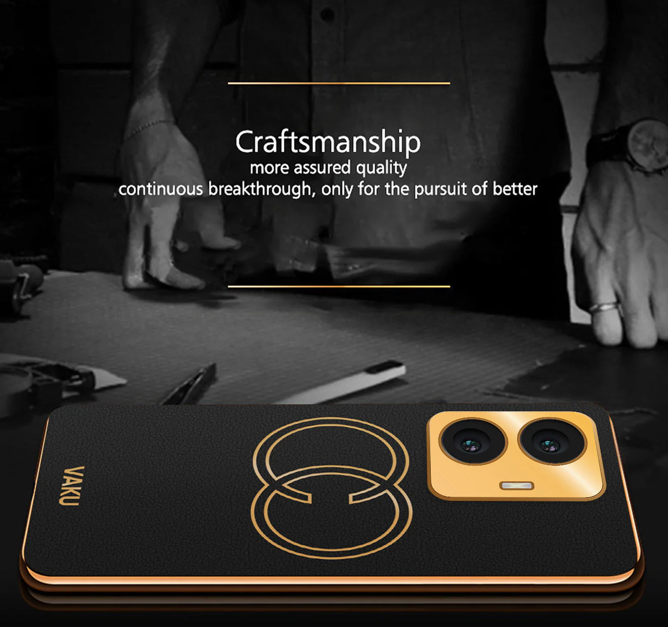 Vaku® Vivo T1 4G Skylar Leather Pattern Gold Electroplated Soft TPU Back Cover - Image 3