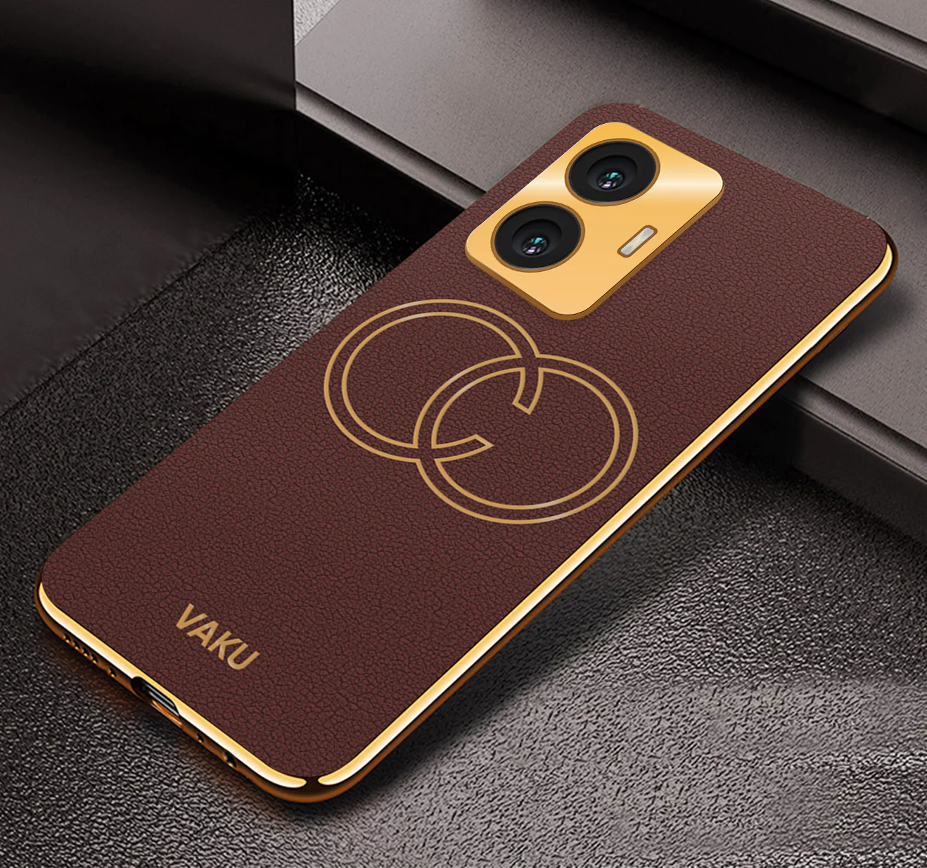 Vaku® Vivo T1 4G Skylar Leather Pattern Gold Electroplated Soft TPU Back Cover - Image 5