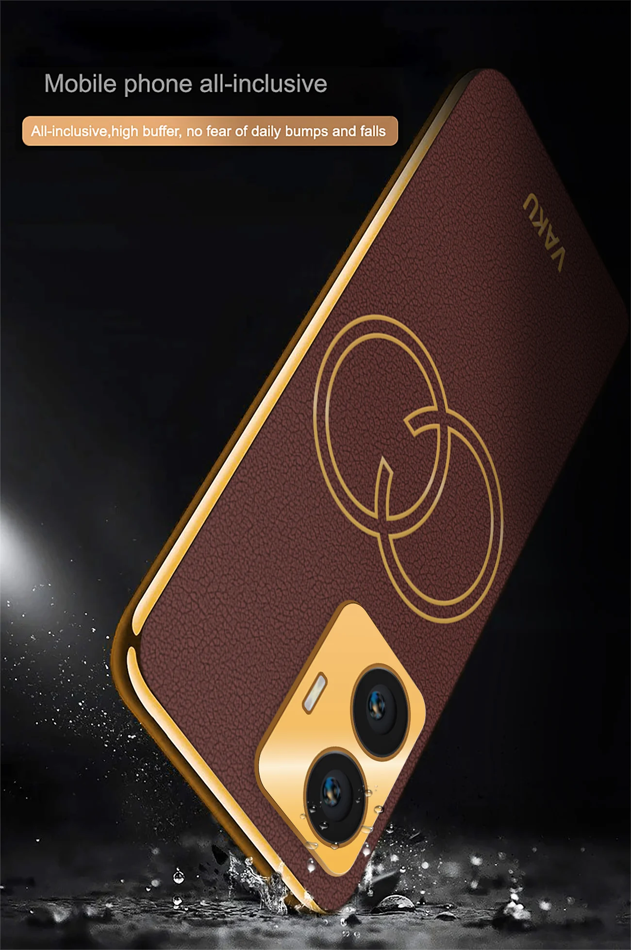 Vaku® Vivo T1 4G Skylar Leather Pattern Gold Electroplated Soft TPU Back Cover - Image 6
