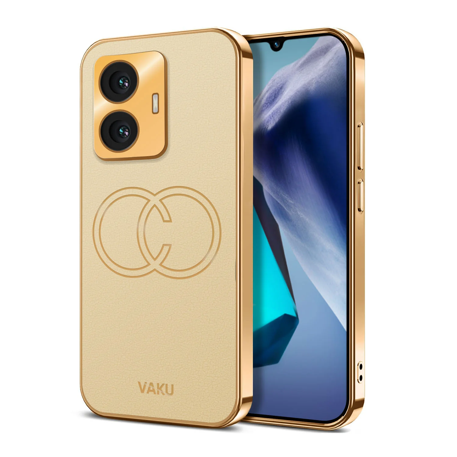 Vaku® Vivo T1 4G Skylar Leather Pattern Gold Electroplated Soft TPU Back Cover - Image 8