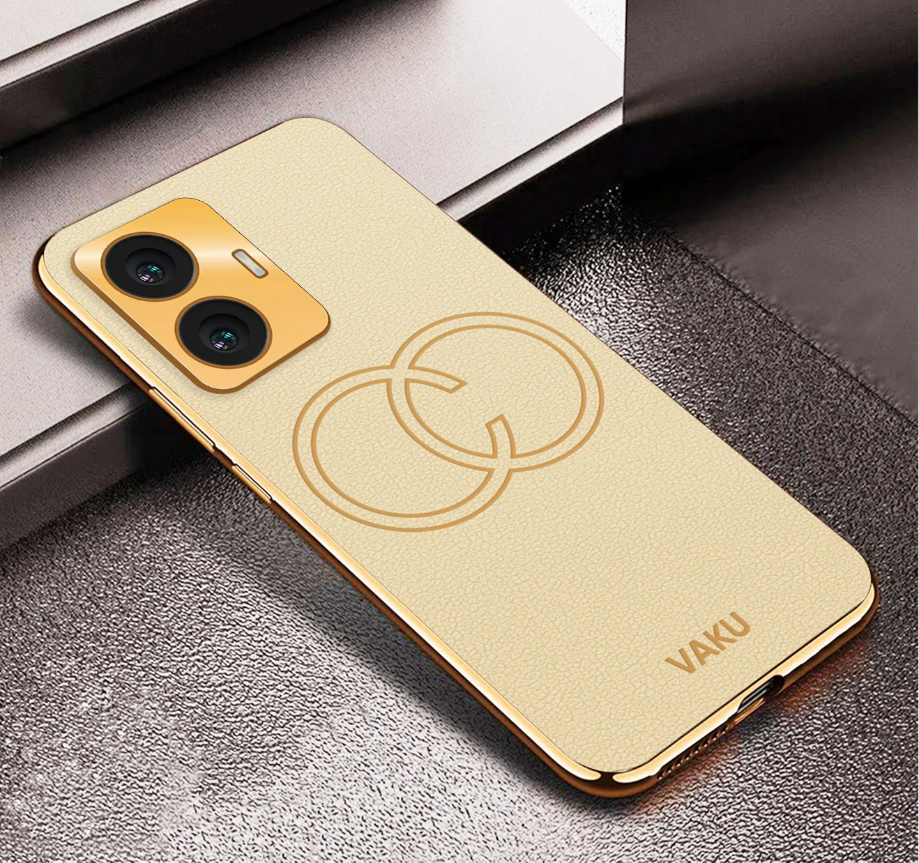 Vaku® Vivo T1 4G Skylar Leather Pattern Gold Electroplated Soft TPU Back Cover - Image 9