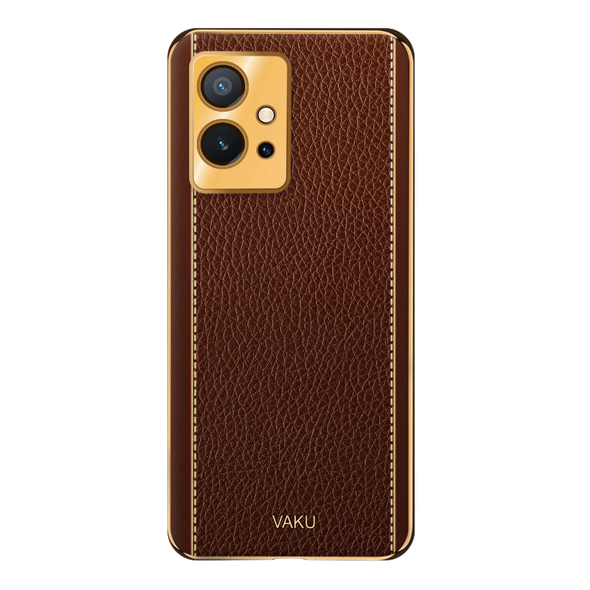 Vaku® Vivo T1 5G Luxemberg Series Leather Stitched Gold Electroplated Soft TPU Back Cover - Image 13