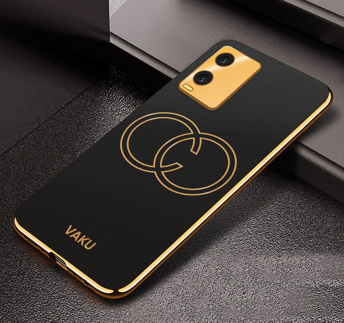 Vaku® Vivo T1x  Skylar Leather Pattern Gold Electroplated Soft TPU Back Cover - Image 7