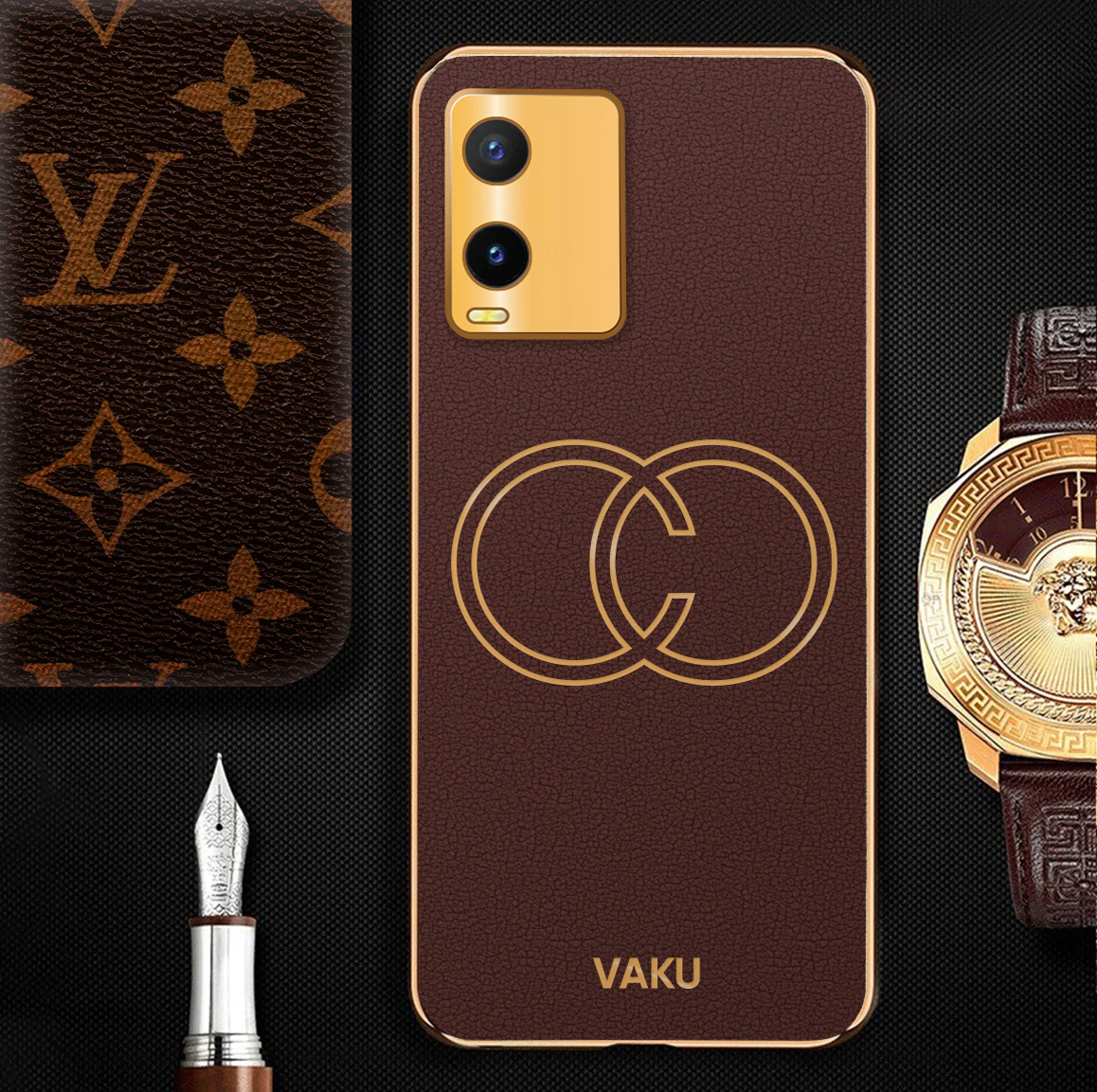 Vaku® Vivo T1x  Skylar Leather Pattern Gold Electroplated Soft TPU Back Cover - Image 8