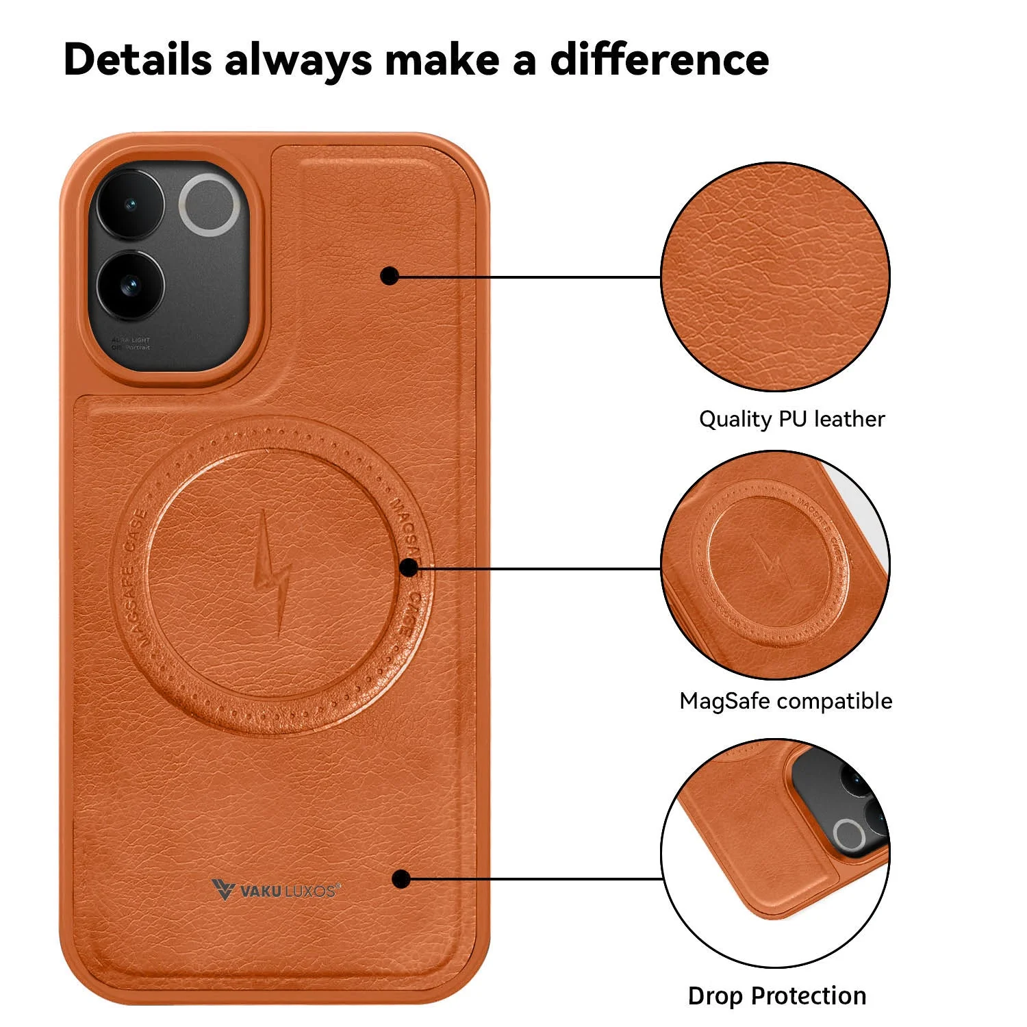 Vaku ® Vivo T2 Pro 5G Maxtron Leather Stitched Magnetic Magsafe Back Cover - Image 5