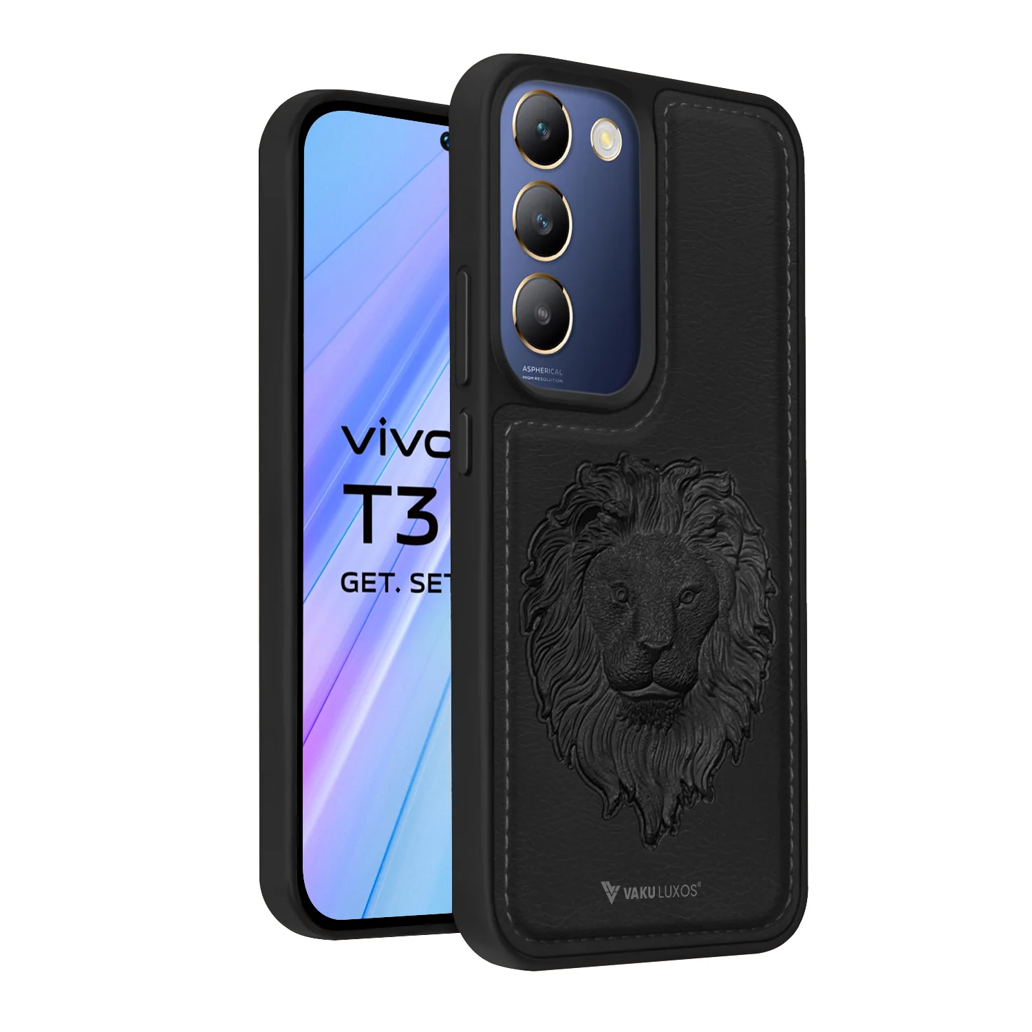 Vaku ® Vivo T3 5G Lion Embossed Luxury Designer Leather Back Cover - Image 2