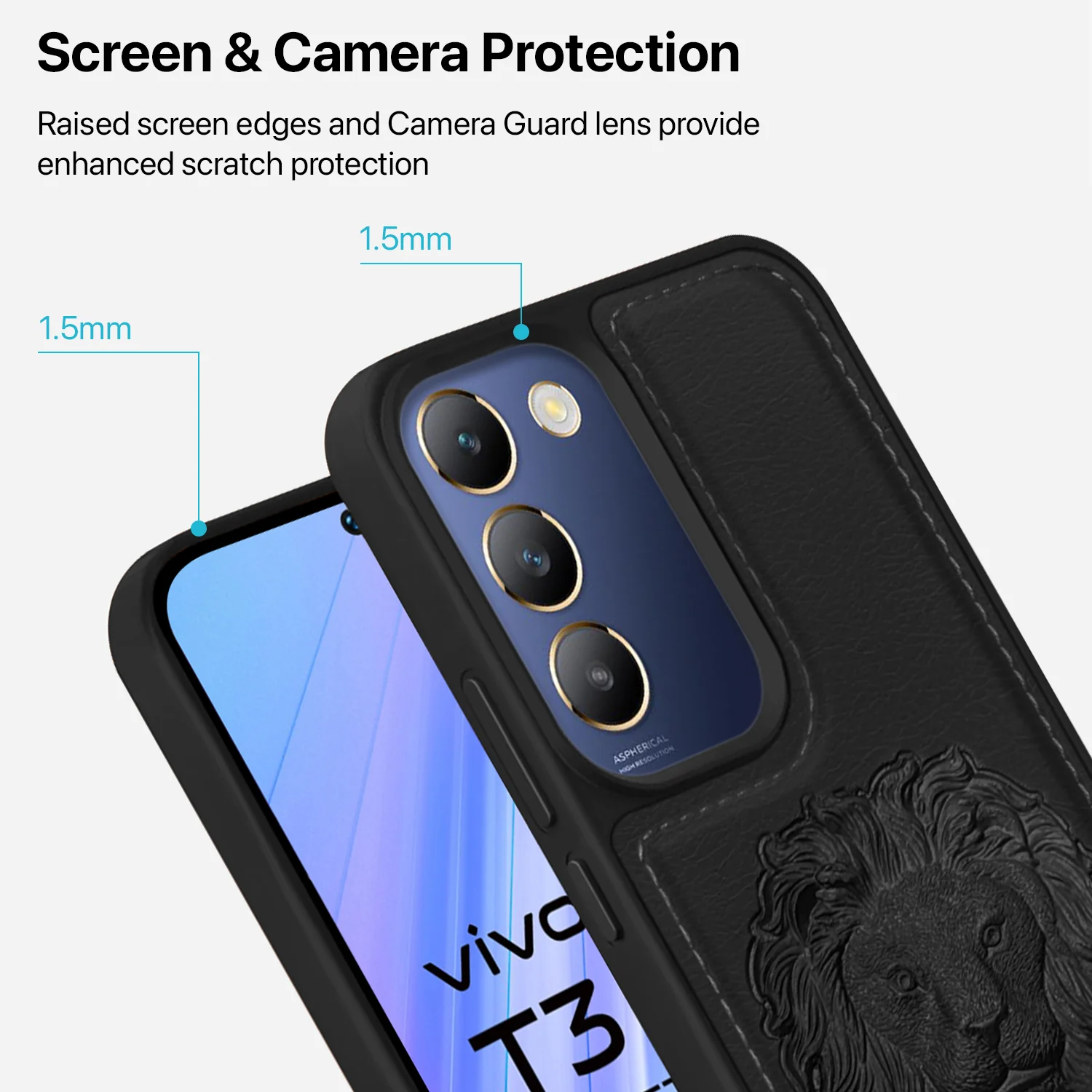 Vaku ® Vivo T3 5G Lion Embossed Luxury Designer Leather Back Cover - Image 3