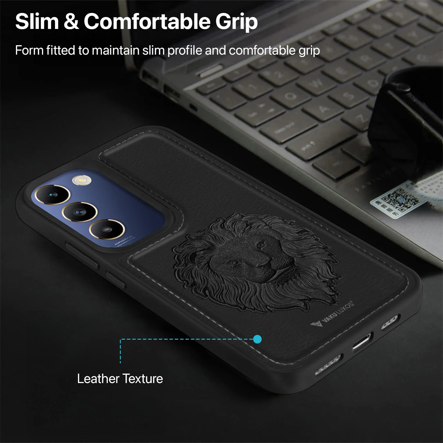 Vaku ® Vivo T3 5G Lion Embossed Luxury Designer Leather Back Cover - Image 5